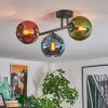 Koyoto ceiling light, globe light blue, green, coppery, 3-light sources