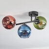 Koyoto ceiling light, globe light blue, green, coppery, 3-light sources