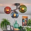 Koyoto ceiling light, globe light blue, green, coppery, 3-light sources