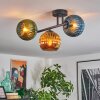 Koyoto ceiling light, globe light blue, gold, green, 3-light sources