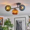 Koyoto ceiling light, globe light blue, gold, green, 3-light sources