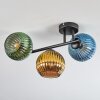 Koyoto ceiling light, globe light blue, gold, green, 3-light sources