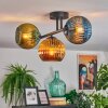 Koyoto ceiling light, globe light blue, gold, green, 3-light sources