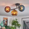 Koyoto ceiling light, globe light blue, gold, coppery, 3-light sources