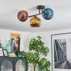 Koyoto ceiling light, globe light blue, gold, coppery, 3-light sources