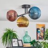 Koyoto ceiling light, globe light blue, gold, coppery, 3-light sources