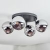Koyoto ceiling light, globe light chrome, Smoke-coloured, 4-light sources