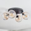 Koyoto ceiling light, globe light Amber, clear, 4-light sources