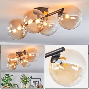 Chehalis ceiling light, globe light Amber, clear, 4-light sources