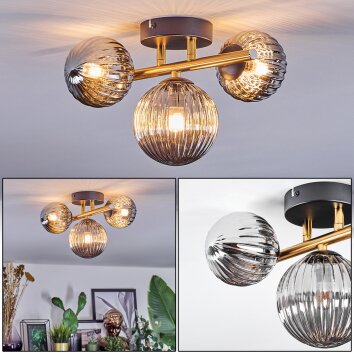 Chehalis ceiling light, globe light gold, black, 3-light sources