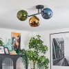 Koyoto ceiling light, globe light blue, gold, green, 3-light sources