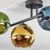 Koyoto ceiling light, globe light blue, gold, green, 3-light sources