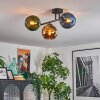 Koyoto ceiling light, globe light blue, gold, green, 3-light sources