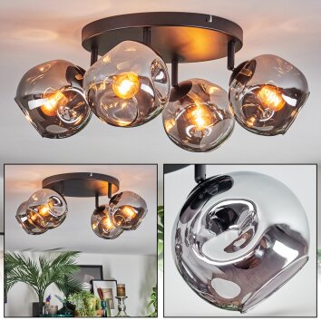 Ripoll ceiling light, globe light Smoke-coloured, 4-light sources