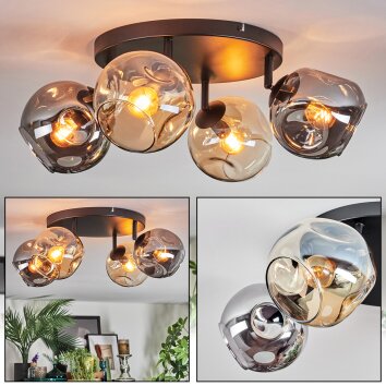 Ripoll ceiling light, globe light Amber, Smoke-coloured, 4-light sources