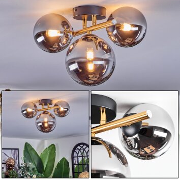 Chehalis ceiling light, globe light gold, black, 3-light sources