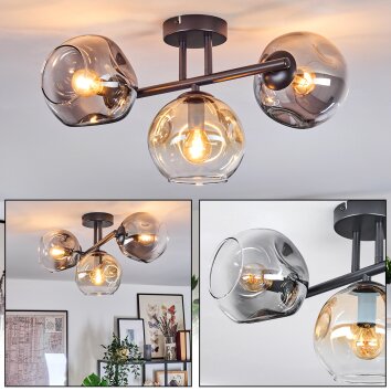 Ripoll ceiling light, globe light Amber, clear, Smoke-coloured, 3-light sources