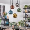 Ripoll hanging light, globe light, pendant light blue, chrome, gold, green, coppery, Smoke-coloured, 5-light sources