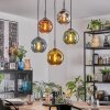 Ripoll hanging light, globe light, pendant light blue, chrome, gold, green, coppery, Smoke-coloured, 5-light sources