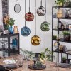 Ripoll hanging light, globe light, pendant light blue, chrome, gold, green, coppery, Smoke-coloured, 5-light sources