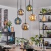 Ripoll hanging light, globe light, pendant light Amber, blue, chrome, green, Smoke-coloured, 5-light sources