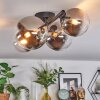 Chehalis ceiling light, globe light chrome, clear, Smoke-coloured, 4-light sources
