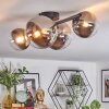 Chehalis ceiling light, globe light chrome, clear, Smoke-coloured, 4-light sources