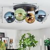 Koyoto ceiling light, globe light blue, gold, green, 4-light sources