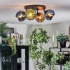 Koyoto ceiling light, globe light blue, gold, green, 4-light sources