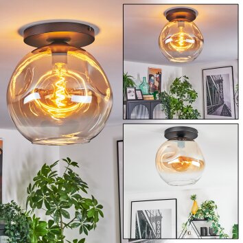 Ripoll ceiling light, globe light Amber, clear, 1-light source