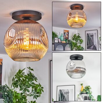 Ripoll ceiling light, globe light chrome, clear, Smoke-coloured, 1-light source