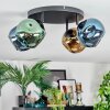 Ripoll ceiling light, globe light blue, gold, green, 4-light sources