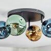 Ripoll ceiling light, globe light blue, gold, green, 4-light sources