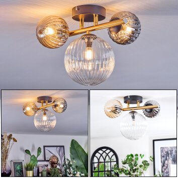 Chehalis ceiling light, globe light gold, black, 3-light sources