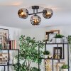 Ripoll ceiling light, globe light chrome, Smoke-coloured, 3-light sources