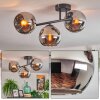 Koyoto ceiling light, globe light chrome, Smoke-coloured, 3-light sources