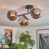 Koyoto ceiling light, globe light chrome, Smoke-coloured, 3-light sources