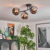 Koyoto ceiling light, globe light chrome, Smoke-coloured, 3-light sources