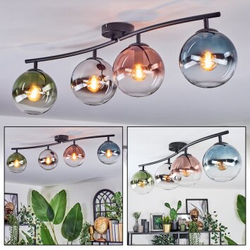 Gastor ceiling light, globe light blue, chrome, green, clear, coppery, Smoke-coloured, 4-light sources