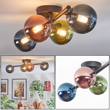 Chehalis ceiling light, globe light blue, green, coppery, 4-light sources
