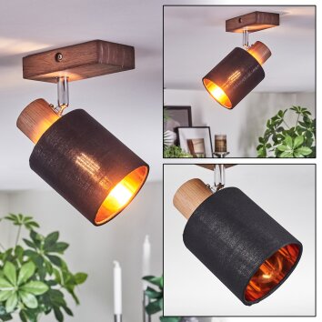 Fallhagen ceiling light, ceiling spotlight chrome, Dark wood, 1-light source