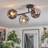 Ripoll ceiling light, globe light chrome, clear, Smoke-coloured, 3-light sources