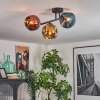 Ripoll ceiling light, globe light blue, gold, coppery, 3-light sources