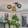 Ripoll ceiling light, globe light blue, gold, green, 3-light sources