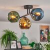 Ripoll ceiling light, globe light blue, gold, green, 3-light sources