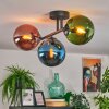 Gastor ceiling light, globe light blue, green, coppery, 3-light sources