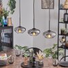 Mertola hanging light, pendant light clear, Smoke-coloured, 3-light sources