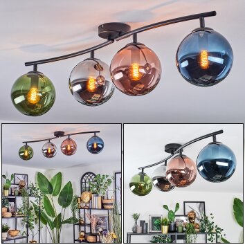 Gastor ceiling light, globe light blue, chrome, green, coppery, Smoke-coloured, 4-light sources