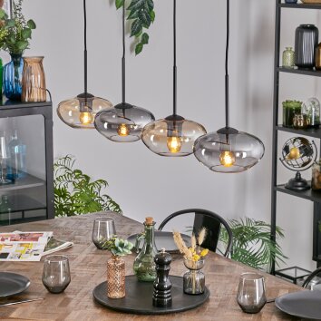 Mertola hanging light, pendant light Amber, clear, Smoke-coloured, 4-light sources