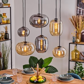 Apedo hanging light, globe light, pendant light Amber, Smoke-coloured, 6-light sources